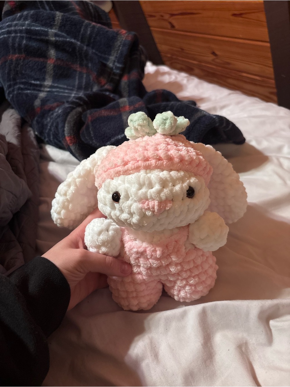 Plush Crochet Medium Stuffed Toy - Bunny with strawberry costume